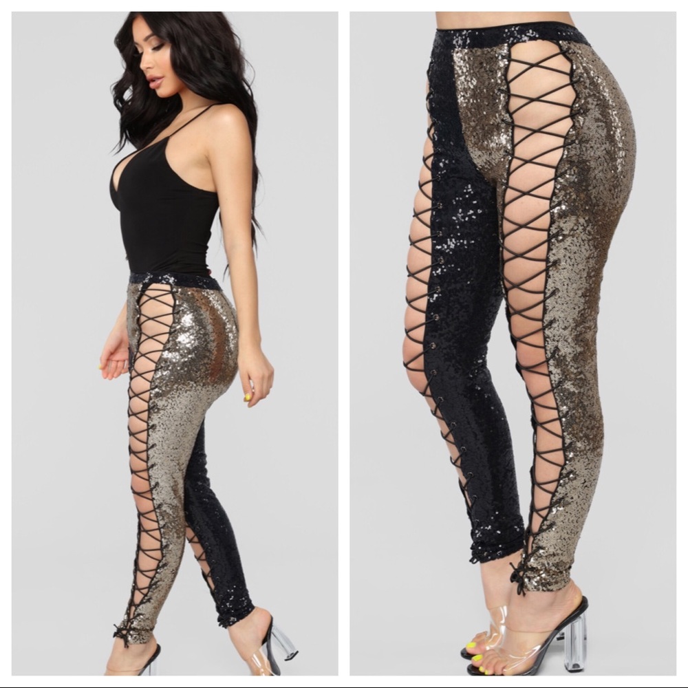 FashionNova//sexy sequins leggings size M - Picture 3 of 6